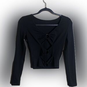 Long sleeve black crop top with cut outs